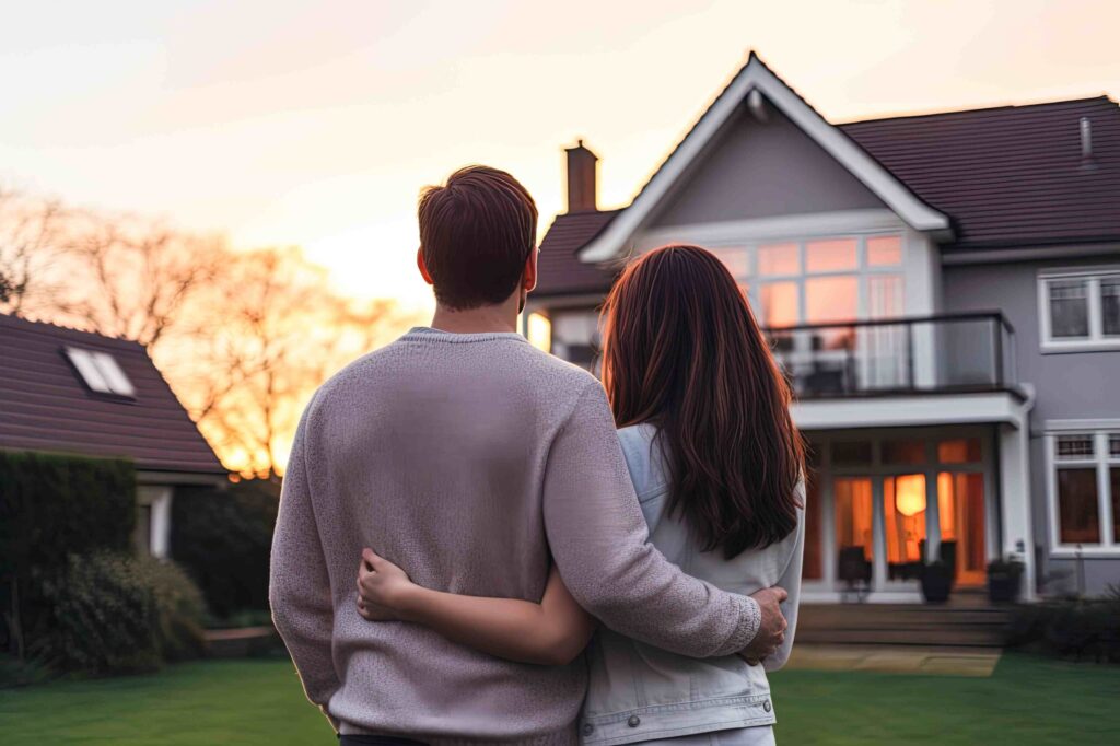 couple looking at house outside
