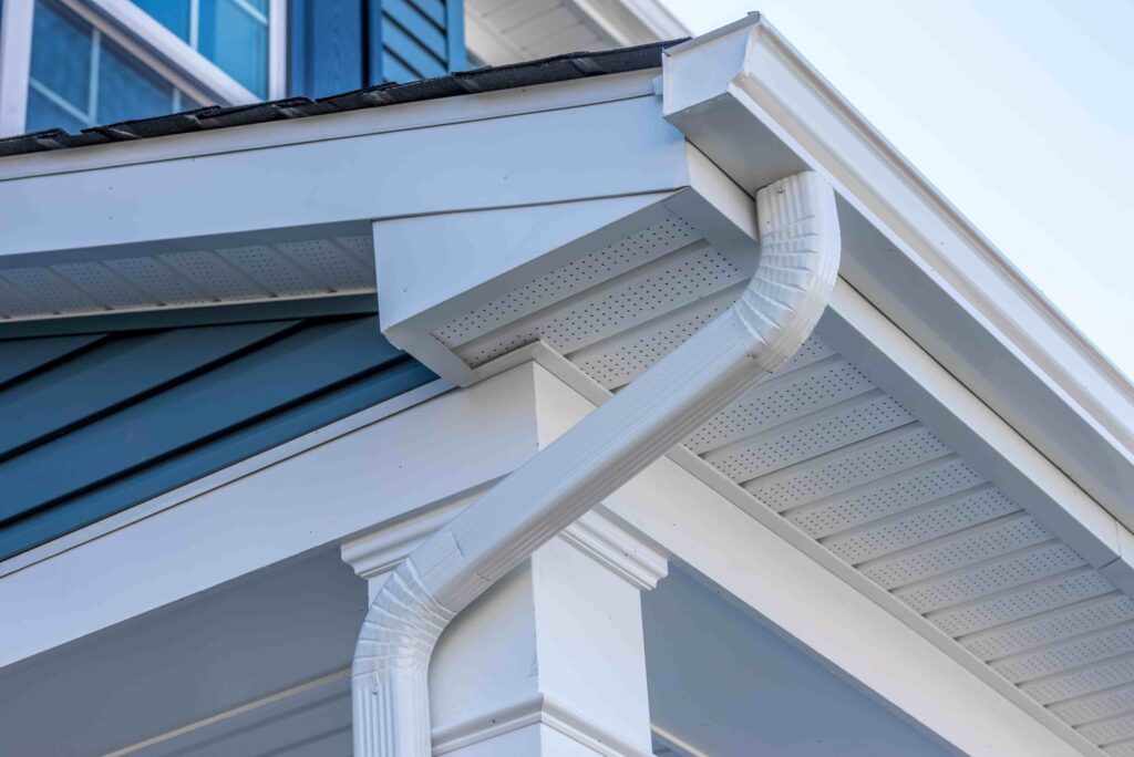 close up of gutter and downspout on house