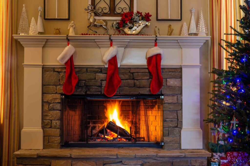 christmas stockings on fireplace