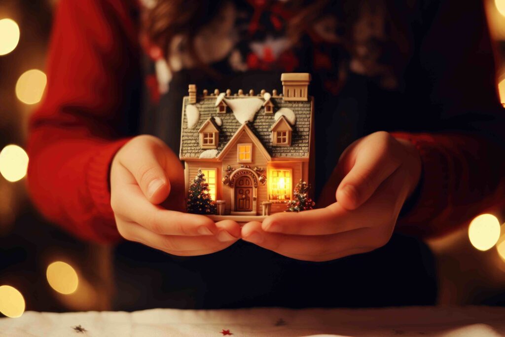 a person holding a small house in their hands