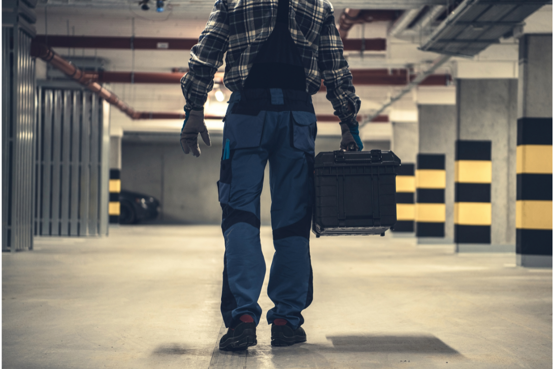 HVAC technician carrying tools