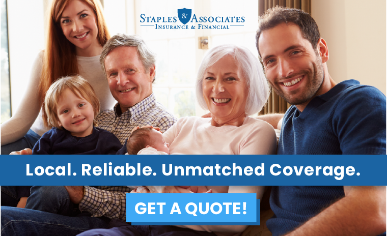 a family sitting on a couch with the words local reliable unmatched coverage get